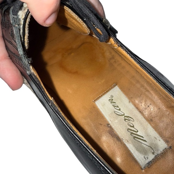 Mezlan Woven Lace Up Cap Toe Oxford Dress Shoes Men’s Size 10.5 Black and Beige - Picture 14 of 16